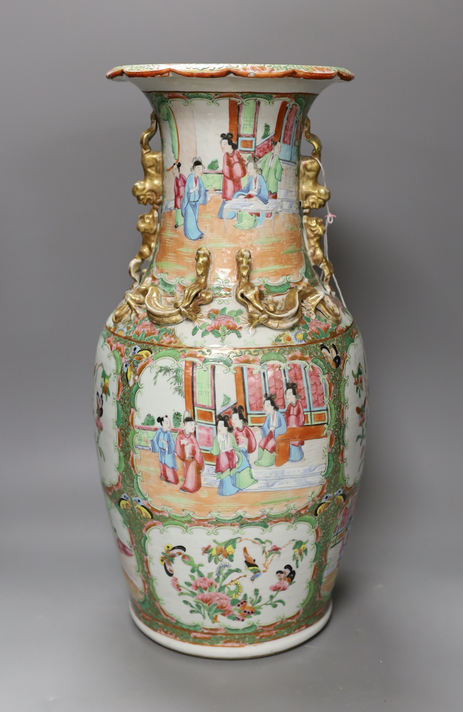 A 19th century Chinese Cantonese famille rose baluster vase, 44cm tall